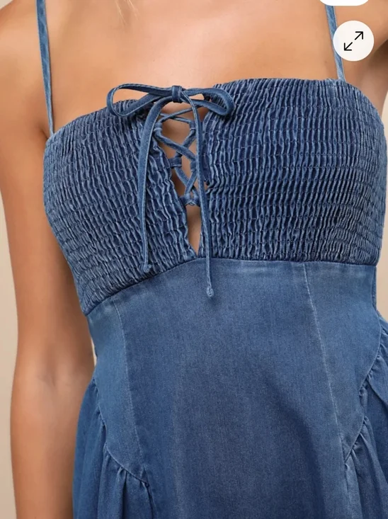 Lulus 'Laylie' Medium Wash Denum Lace Up Dress XS - Picture 7 of 12